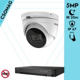 Hikvision 1 turret kamerás analóg megfigyelőrendszer 5 MP biztonsági kamera, 2.7 - 13.5 mm varifokális objektív, 4x motoros zoom, IR led, IP67, fém ház, kültéri