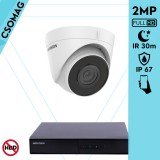 Hikvision 1 turret kamerás IP megfigyelőrendszer 2MP HD turret biztonsági kamera, 2.8 mm-es fix objektívvel, PoE, beépített mikrofonnal, IR LED 30m, kültéri, fém ház