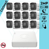 Hikvision 12 cső kamerás analóg megfigyelőrendszer 2MP biztonsági kamera, IR 40m, kültéri