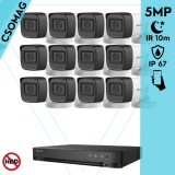 Hikvision 12 cső kamerás analóg megfigyelőrendszer 5 MP biztonsági kamera, 2.8 mm fix objektív, IP67, IR 10m, fém ház, kültéri