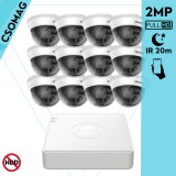 Hikvision 12 dome kamerás analóg megfigyelőrendszer 2MP biztonsági kamera, IR 20m, beltéri