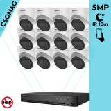 Hikvision 12 turret kamerás analóg megfigyelőrendszer 5 MP biztonsági kamera, 2.8 mm fix objektív, IR 10m, Digitális WDR, fém ház, beltéri