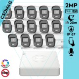 Hikvision 14 cső kamerás analóg megfigyelőrendszer 2MP biztonsági kamera, ColorVu Dual-light látható fény 20m, beépített mikrofonnal, kültéri