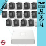 Hikvision 14 cső kamerás analóg megfigyelőrendszer 2MP biztonsági kamera, IR 40m, kültéri