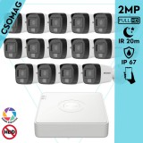 Hikvision 14 cső kamerás analóg megfigyelőrendszer 2MP biztonsági kamera, IR megvilágítás 20 m, fehér fény 20 m, kültéri