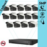 Hikvision 14 cső kamerás analóg megfigyelőrendszer 5 MP biztonsági kamera, IR led 80 m, 2.7 - 13.5 mm varifokális objektív, 4x motoros zoom, valós WDR, kültéri