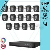 Hikvision 14 cső kamerás analóg megfigyelőrendszer 8 MP biztonsági kamera, 3.6 mm fix objektív, hibrid fény 30 m, fém ház, kültéri
