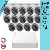 Hikvision 14 turret kamerás analóg megfigyelőrendszer 2MP biztonsági kamera, ColorVU, 2.8 mm fix objektív, megvilágítás távolság 20 m, kültéri