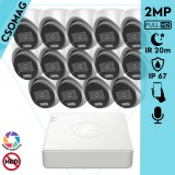 Hikvision 14 turret kamerás analóg megfigyelőrendszer 2MP biztonsági kamera, ColorVu Dual-light látható fény 20m, beépített mikrofonnal, kültéri