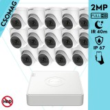 Hikvision 14 turret kamerás analóg megfigyelőrendszer 2MP biztonsági kamera, IR 40m, kültéri