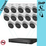 Hikvision 14 turret kamerás analóg megfigyelőrendszer 5 MP biztonsági kamera, 2.8 mm fix objektív, IR 10m, Digitális WDR, fém ház, beltéri
