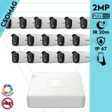 Hikvision 16 cső kamerás analóg megfigyelőrendszer 2MP biztonsági kamera, ColorVU, 2.8 mm fix objektív, megvilágítás távolság 20 m, kültéri