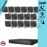 Hikvision 16 cső kamerás analóg megfigyelőrendszer 5 MP biztonsági kamera, 2.8 mm fix objektív, IP67, IR 10m, fém ház, kültéri