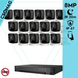 Hikvision 16 cső kamerás analóg megfigyelőrendszer 8 MP biztonsági kamera, 2.8 mm fix objektív, IR led 30 m, IP67, fém ház, kültéri