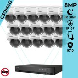 Hikvision 16 dome kamerás analóg megfigyelőrendszer 8 MP biztonsági kamera, 2.8 mm fix objektív, IK10 vandálbiztos, IR 30m, fém ház, kültéri