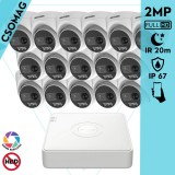 Hikvision 16 turret kamerás analóg megfigyelőrendszer 2MP biztonsági kamera, ColorVU, 2.8 mm fix objektív, megvilágítás távolság 20 m, kültéri