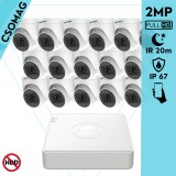 Hikvision 16 turret kamerás analóg megfigyelőrendszer 2MP biztonsági kamera, IR 20m, beltéri
