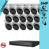 Hikvision 16 turret kamerás analóg megfigyelőrendszer 5 MP biztonsági kamera, 2.7 - 13.5 mm varifokális objektív, 4x motoros zoom, IR led, IP67, fém ház, kültéri