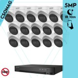 Hikvision 16 turret kamerás analóg megfigyelőrendszer 5 MP biztonsági kamera, 2.8 mm fix objektív, IR 10m, Digitális WDR, fém ház, beltéri