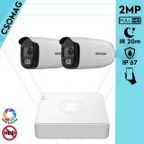 Hikvision 2 cső kamerás analóg megfigyelőrendszer 2MP biztonsági kamera, ColorVU, 2.8 mm fix objektív, megvilágítás távolság 20 m, kültéri
