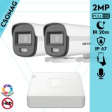 Hikvision 2 cső kamerás analóg megfigyelőrendszer 2MP biztonsági kamera, ColorVu Dual-light látható fény 20m, beépített mikrofonnal, kültéri