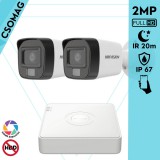 Hikvision 2 cső kamerás analóg megfigyelőrendszer 2MP biztonsági kamera, IR megvilágítás 20 m, fehér fény 20 m, kültéri