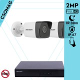 Hikvision 2 cső kamerás IP megfigyelőrendszer 2MP HD cső biztonsági kamera, 2.8 mm-es fix objektívvel, PoE, beépített mikrofonnal, IR LED 30m, kültéri, fém ház