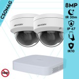 Hikvision 2 dome kamerás analóg megfigyelőrendszer 8 MP biztonsági kamera, 2.8 mm fix objektív, IK10 vandálbiztos, IR 30m, fém ház, kültéri