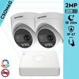 Hikvision 2 turret kamerás analóg megfigyelőrendszer 2MP biztonsági kamera, ColorVU, 2.8 mm fix objektív, megvilágítás távolság 20 m, kültéri
