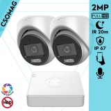 Hikvision 2 turret kamerás analóg megfigyelőrendszer 2MP biztonsági kamera, ColorVu Dual-light látható fény 20m, beépített mikrofonnal, kültéri