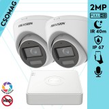 Hikvision 2 turret kamerás analóg megfigyelőrendszer 2MP biztonsági kamera, IR megvilágítás 40 m, fehér fény 20 m, beépített mikrofon, kültéri