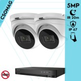 Hikvision 2 turret kamerás analóg megfigyelőrendszer 5 MP biztonsági kamera, 2.7 - 13.5 mm varifokális objektív, 4x motoros zoom, IR led, IP67, fém ház, kültéri