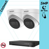 Hikvision 2 turret kamerás analóg megfigyelőrendszer 5 MP biztonsági kamera, 2.8 mm fix objektív, IR 10m, Digitális WDR, fém ház, beltéri