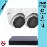 Hikvision 2 turret kamerás IP megfigyelőrendszer 2MP HD turret biztonsági kamera, 2.8 mm-es fix objektívvel, PoE, beépített mikrofonnal, IR LED 30m, kültéri, fém ház
