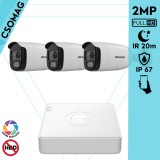 Hikvision 3 cső kamerás analóg megfigyelőrendszer 2MP biztonsági kamera, ColorVU, 2.8 mm fix objektív, megvilágítás távolság 20 m, kültéri
