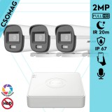 Hikvision 3 cső kamerás analóg megfigyelőrendszer 2MP biztonsági kamera, ColorVu Dual-light látható fény 20m, beépített mikrofonnal, kültéri