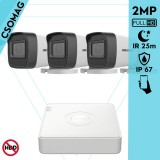 Hikvision 3 cső kamerás analóg megfigyelőrendszer 2MP biztonsági kamera, IR 25m, beltéri és kültéri