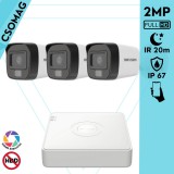 Hikvision 3 cső kamerás analóg megfigyelőrendszer 2MP biztonsági kamera, IR megvilágítás 20 m, fehér fény 20 m, kültéri