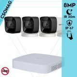 Hikvision 3 cső kamerás analóg megfigyelőrendszer 8 MP biztonsági kamera, 2.8 mm fix objektív, IR led 30 m, IP67, fém ház, kültéri