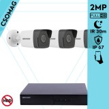 Hikvision 3 cső kamerás IP megfigyelőrendszer 2MP HD cső biztonsági kamera, 2.8 mm-es fix objektívvel, PoE, beépített mikrofonnal, IR LED 30m, kültéri, fém ház