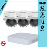 Hikvision 3 dome kamerás analóg megfigyelőrendszer 8 MP biztonsági kamera, 2.8 mm fix objektív, IK10 vandálbiztos, IR 30m, fém ház, kültéri