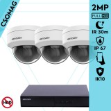 Hikvision 3 dome kamerás IP megfigyelőrendszer 2MP HD dome biztonsági kamera, 2.8 mm-es fix objektívvel, PoE, P2P, kültéri, fém ház, vandálbiztos