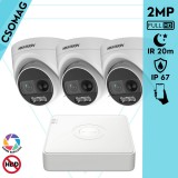 Hikvision 3 turret kamerás analóg megfigyelőrendszer 2MP biztonsági kamera, ColorVU, 2.8 mm fix objektív, megvilágítás távolság 20 m, kültéri