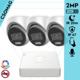 Hikvision 3 turret kamerás analóg megfigyelőrendszer 2MP biztonsági kamera, ColorVu Dual-light látható fény 20m, beépített mikrofonnal, kültéri