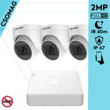 Hikvision 3 turret kamerás analóg megfigyelőrendszer 2MP biztonsági kamera, IR 40m, kültéri