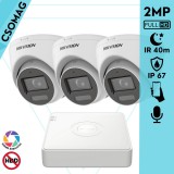 Hikvision 3 turret kamerás analóg megfigyelőrendszer 2MP biztonsági kamera, IR megvilágítás 40 m, fehér fény 20 m, beépített mikrofon, kültéri