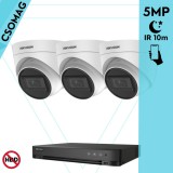 Hikvision 3 turret kamerás analóg megfigyelőrendszer 5 MP biztonsági kamera, 2.8 mm fix objektív, IR 10m, Digitális WDR, fém ház, beltéri