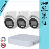 Hikvision 3 turret kamerás analóg megfigyelőrendszer 8 MP biztonsági kamera, 3.6 mm fix objektív, hibrid fény 40m, kültéri