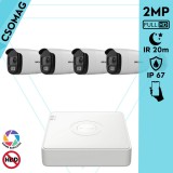 Hikvision 4 cső kamerás analóg megfigyelőrendszer 2MP biztonsági kamera, ColorVU, 2.8 mm fix objektív, megvilágítás távolság 20 m, kültéri