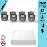 Hikvision 4 cső kamerás analóg megfigyelőrendszer 2MP biztonsági kamera, ColorVu Dual-light látható fény 20m, beépített mikrofonnal, kültéri